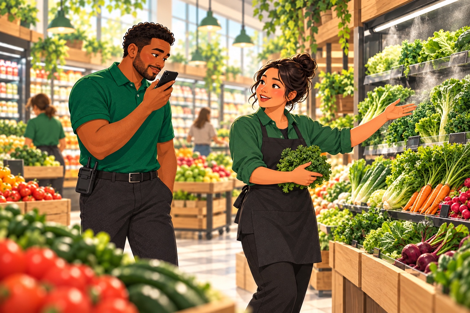 A manager captures a spoken follow-up during a conversation in Produce.